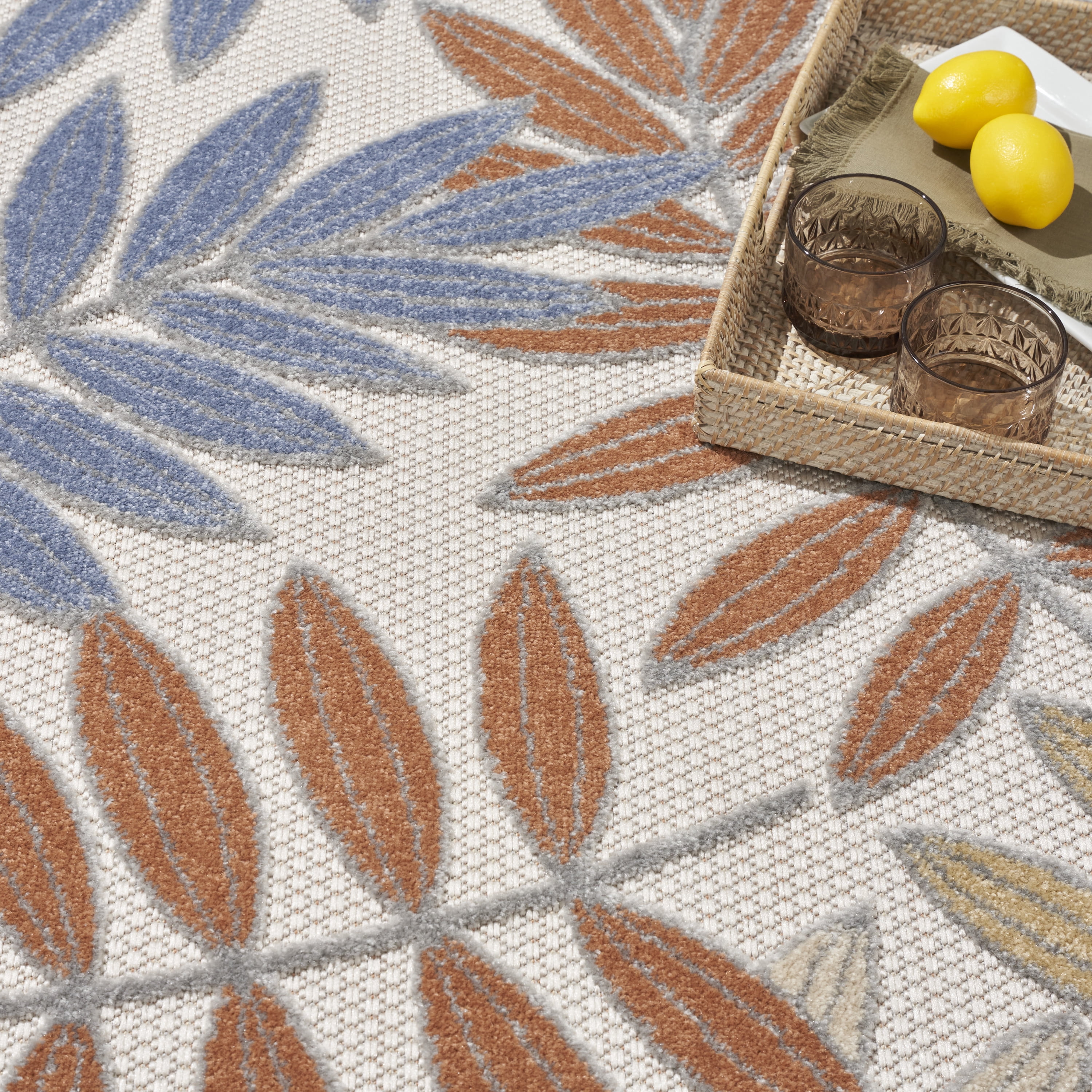 Nourison Aloha Indoor/Outdoor Blue Mocha 5'3" x Round Area Rug (5 Round)