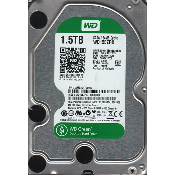 WD15EZRX-00DC0B0, DCM HGRNKTJCH, Western Digital 1.5TB SATA 3.5 Hard Drive