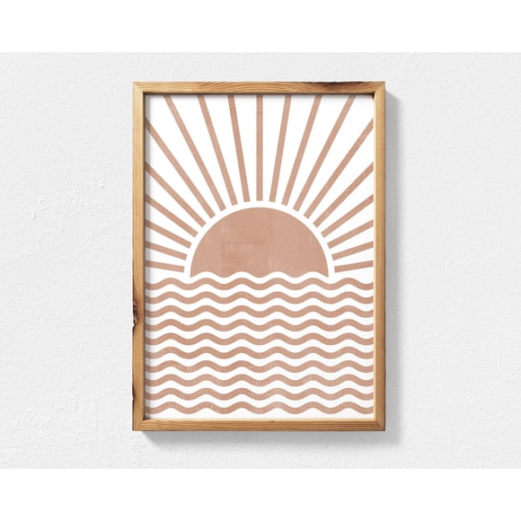 Boho Decor Sunburst Printable Wall Art Abstract Sun Mid Century Palm Tree Poster Geometric Sunrise Horizon Canvas Painting50 x 70 cm (without frame),03