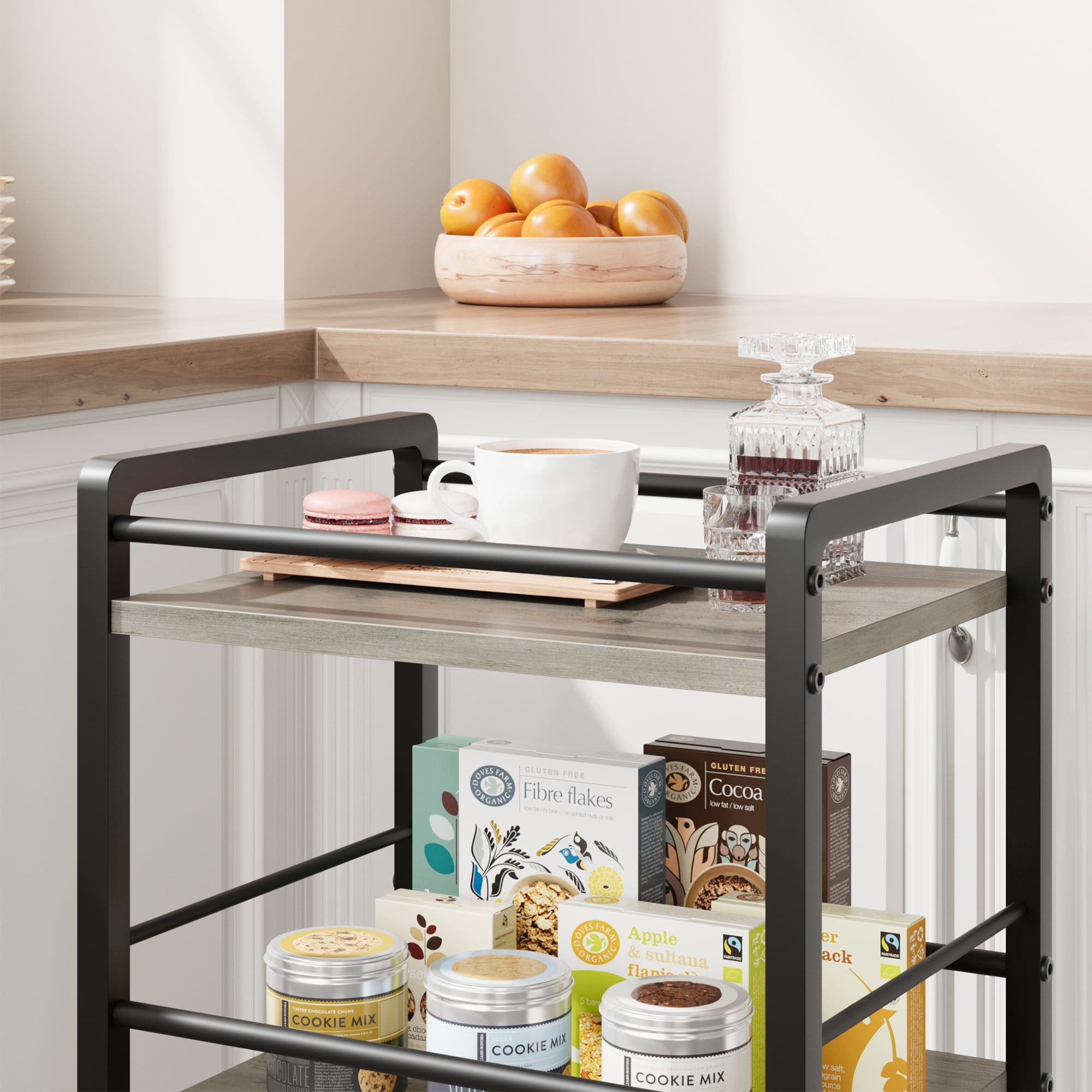 3 Tier Bar Cart for Home Mini Bar Carts for the Home with Wheels Liquor Cart Coffee Bar Cabinet Utility Kitchen Storage Island Serving Cart Grey