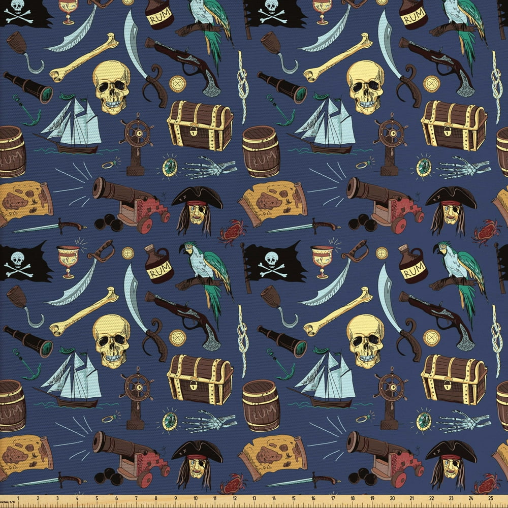 Pirates Fabric by The Yard, Various Vintage Style Mysterious Pirate and
