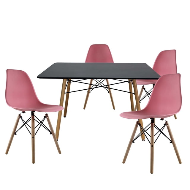 Set Comedor Oslo Mundo In Melamina 120 cm Negro 4 Sillas Eames Rosa Minimalista