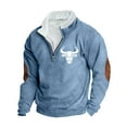 thumbnail image 3 of DODADAWANJ Mens Quarter Zip Sweatshirt Bull Graphic Stand Collar Sweatshirts Big and Tall Elbow Padded Pullover for Resort Vacation Camping Sky Blue XXL, 3 of 4