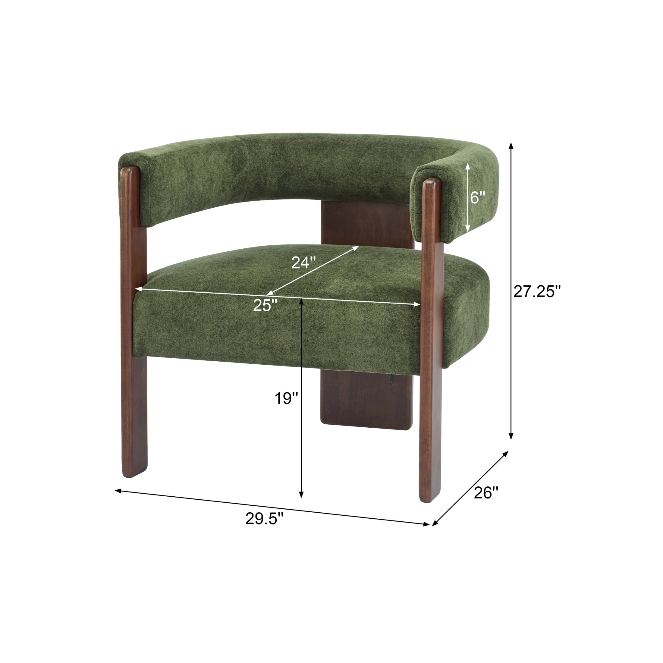 Eryndor Modern Velvet Upholstered Accent Arm Chair, Solid Wood Frame, Green + Walnut