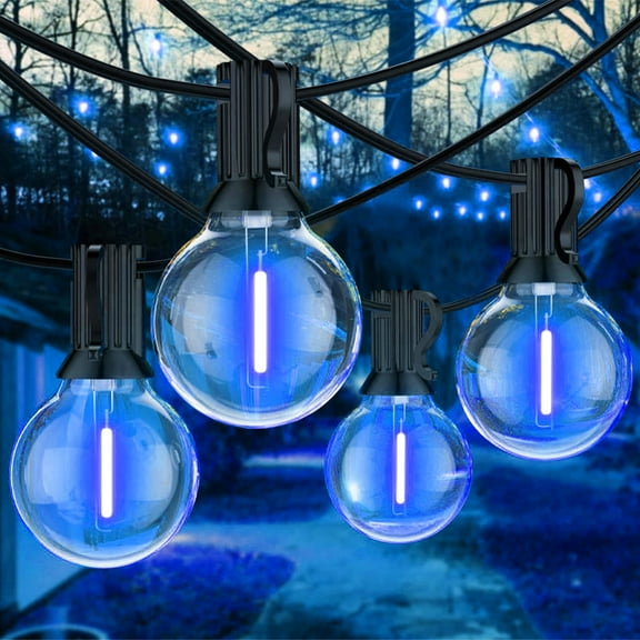 26FT LED Outdoor String Lights | 12 1 Blue Shatterproof Edison Bulbs (1 Spare) | UL Waterproof, Dimmable, Connectable | for Backyard, Porch, Patio Decor