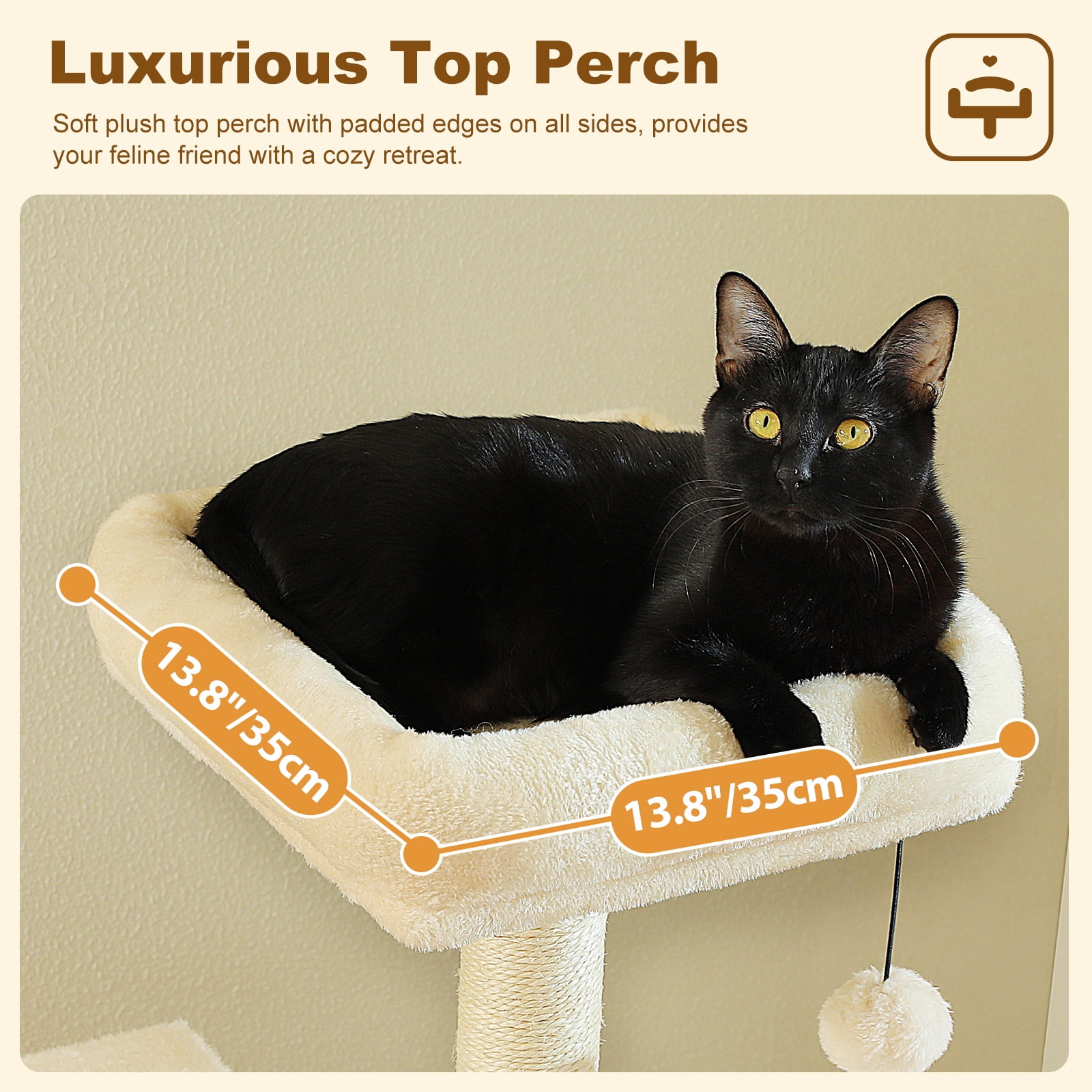 resenkos 62" Multi-Level Cat Tree for Indoor Cats, Cat Tower with Cozy Cat Condo and Top Perch for Small&Medium Cat, Beige