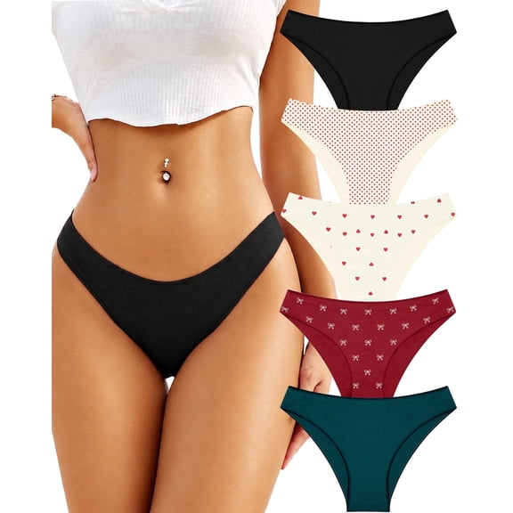 Finetoo Cotton Underwear for Women High Cut Hipster Womens Cheeky Bikini Panties 5 Pack M