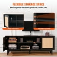 thumbnail image 4 of KFFKFF Black TV Stand for 75in Television, Bohemian Style Stand with Rattan Door, Entertainment Hub with Integrated Socket, Two-Shelf Storage Unit, Contemporary TV Cabinet for Lounge, Media Room, 4 of 9