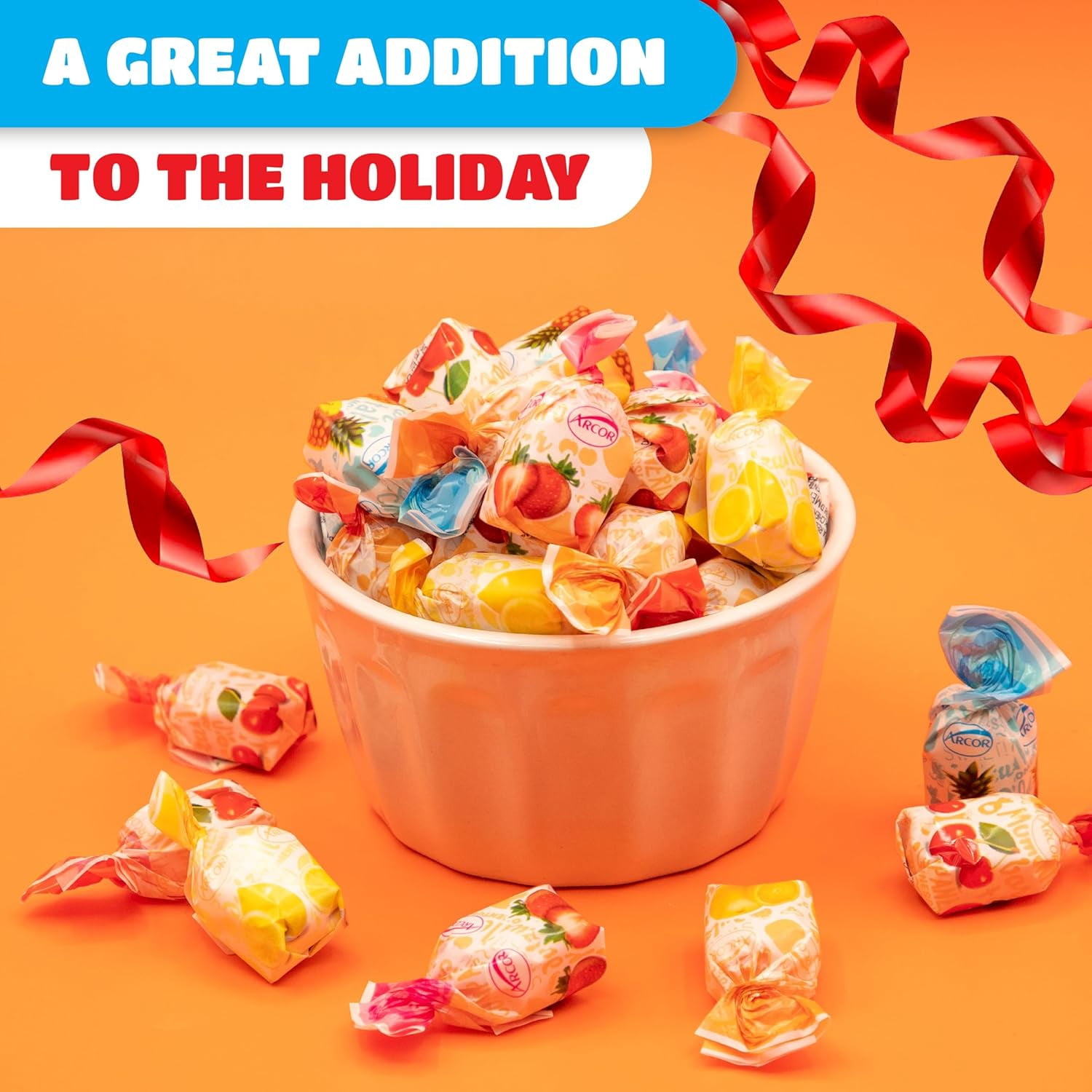 4 Pound Arcor Assorted Fruit Bon Bon Hard Candy, Individually Wrapped