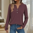 thumbnail image 6 of Long Sleeve Tops Womens Henley Dressy Tops Loose Casual Fall T-Shirts Trendy Cute Pullover Blouses, Wine 3XL, 6 of 6