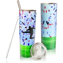 20 Oz Soccer Print Skinny Insulated Stainless Steel Tumblers With Straw & Lid Metal Double Wall Vacuum Travel Coffee Mug Gift For Soccer Fans