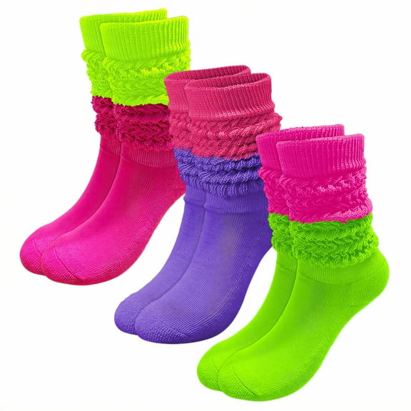TELOLY 3Pairs Slouchy Socks for Women,Shaping, Sweat-Wicking, Anti-Friction Boot Socks for Women,Japanese Style Socks Scrunch Socks Women,Combination1