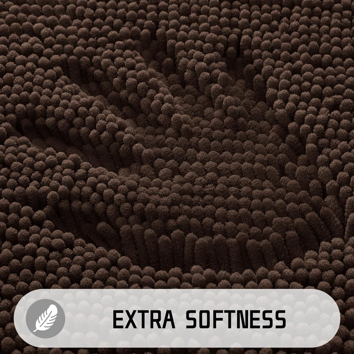 Bathroom Rug Mat, 32'' x 20'', Luxury Chenille Shaggy Bath Rugs, Extra Soft & Thick, Absorbent Water, Non-Slip, Machine Washable, Bath Mats for Bath Floor,Tub and Shower, Brown