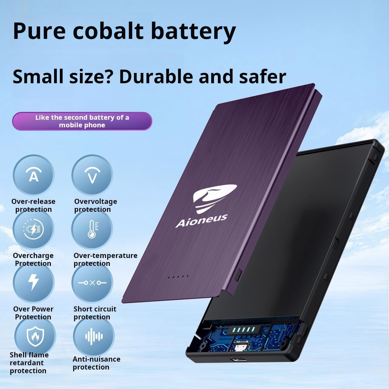 Aioneus Wireless Portable Charger 0.27 inch Ultra-Thin MagSafe Power Bank 5000mAh Magnetic Battery Pack for iPhone, Samsung, Purple
