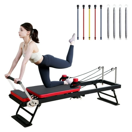 Pilates Reformer, Foldable Pilates Equipment for Home and Gym use, with Dual Resistance: Spring and Rubber Rope, Sturdy and Stable, Suitable for Beginners and Pilates Fitness Enthusiasts