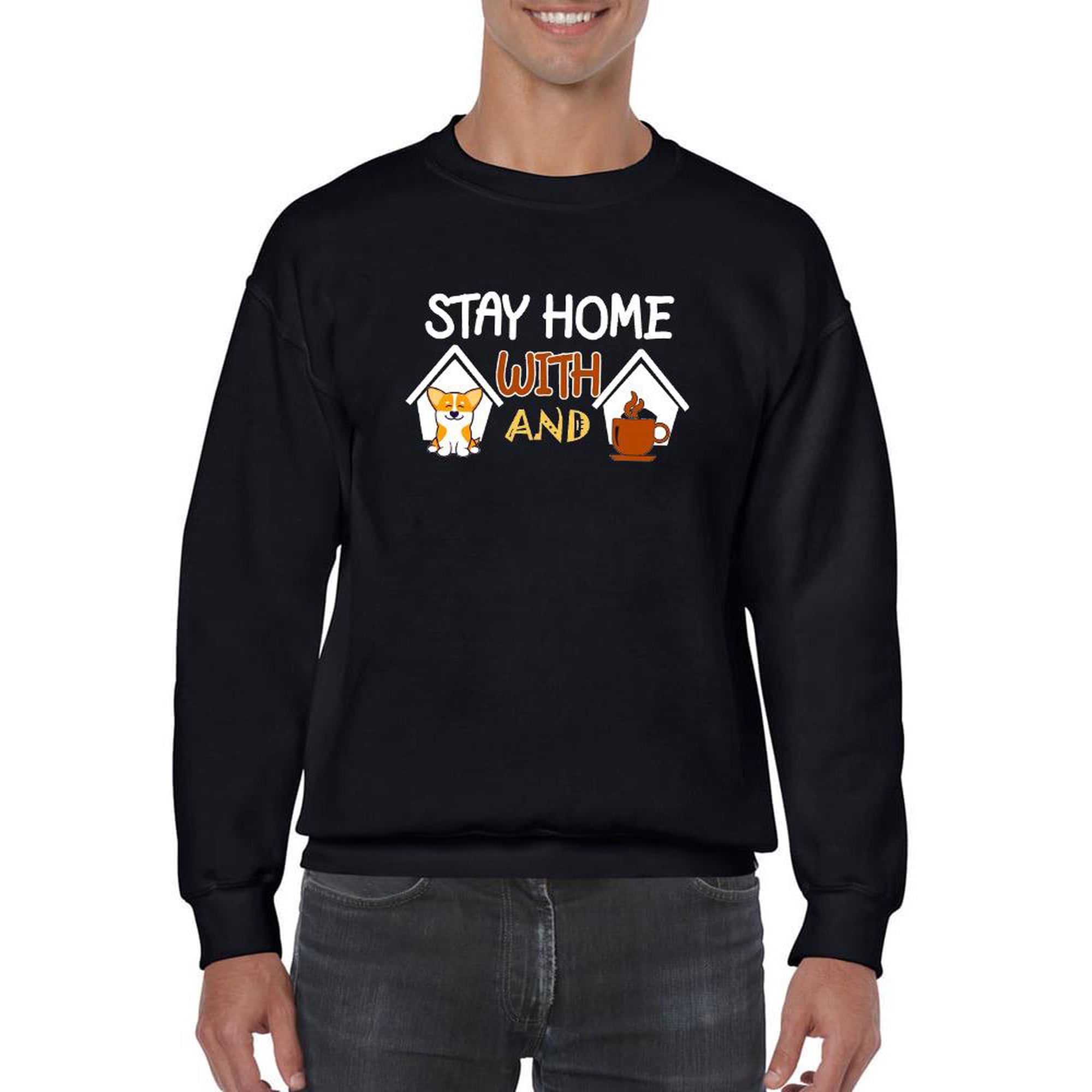 Stay Home Corgi And Coffee Sweatshirt Men -Image by Shutterstock Male Small
