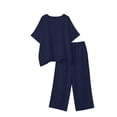 thumbnail image 5 of Xdegoge Linen Two Piece Lounge Sets for Women Casual Short Sleeve Asymmetrical Top and Cropped Wide Leg Pants Outfit Loose Fit Drawstring Waist Trousers Flowy Summer Activewear, 5 of 9
