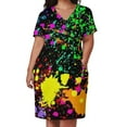 thumbnail image 2 of Vestido de verano de manga larga con bolsillos para mujer ropa elegante con estampado de salpicaduras de neón holgada, 2 of 6