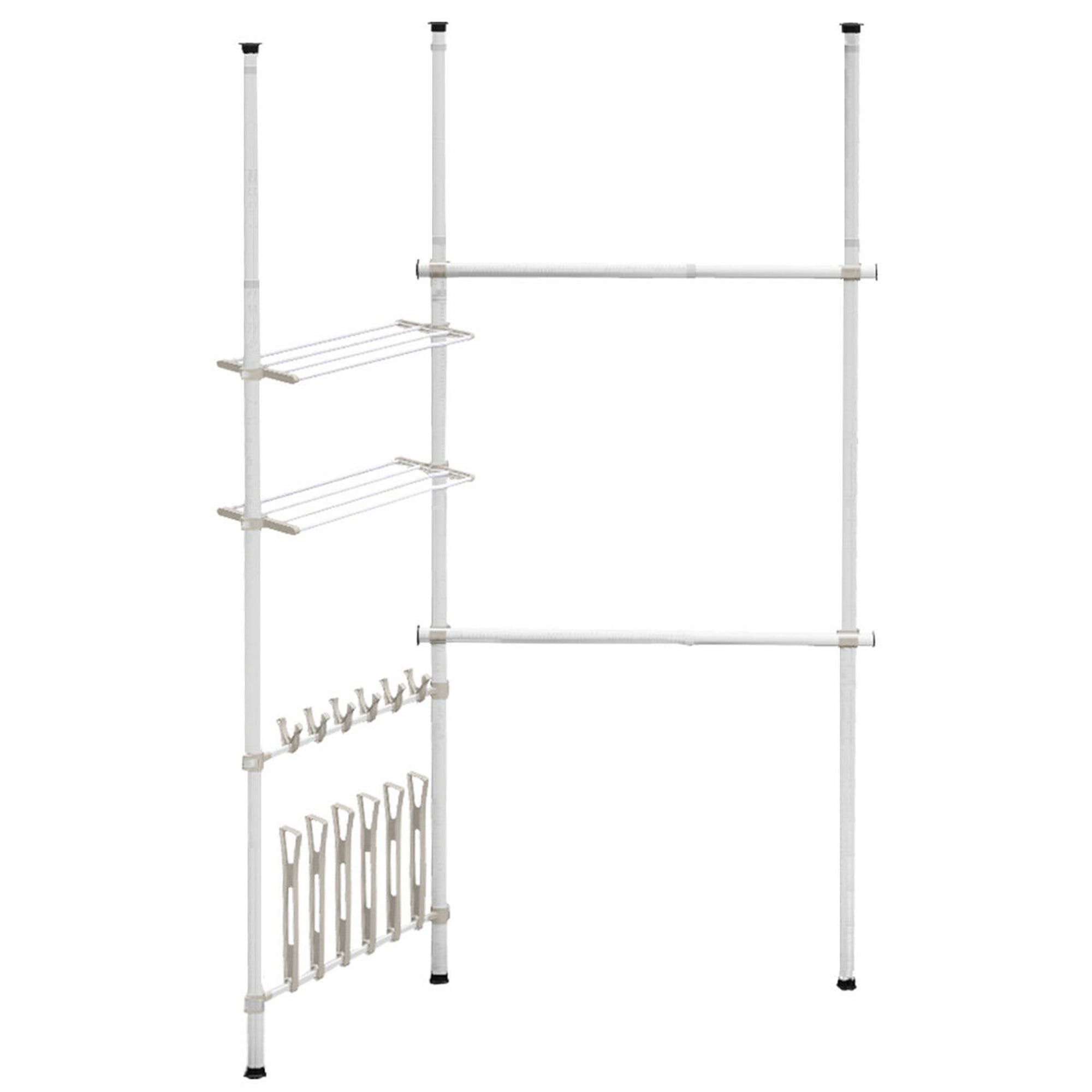 Gymax Double 2 Tier Telescopic Garment Rack Cloth Closet Organizer w/Shoe Rack & Shelf