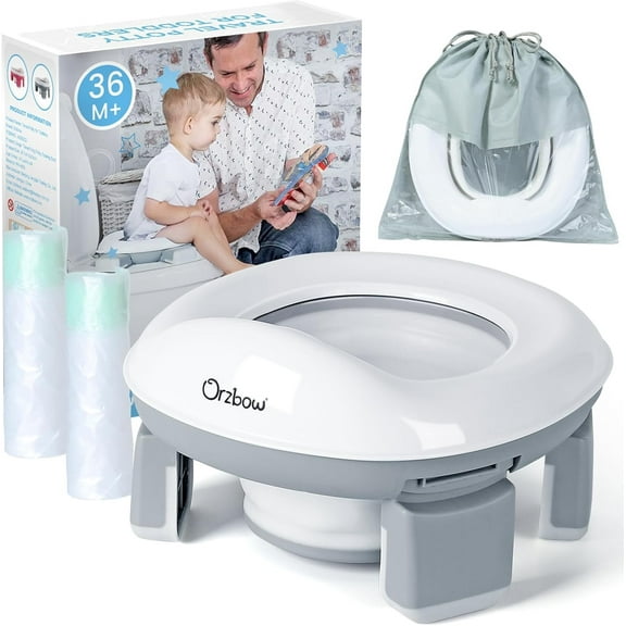 Orzbow Portable Potty Training Toilet for Kids with Storage Bag - Foldable Travel Potty Chair, Toddler Potty Seat for Indoor and Outdoor, Easy to Clean, Includes Free 40pcs Travel Bags(Gray)