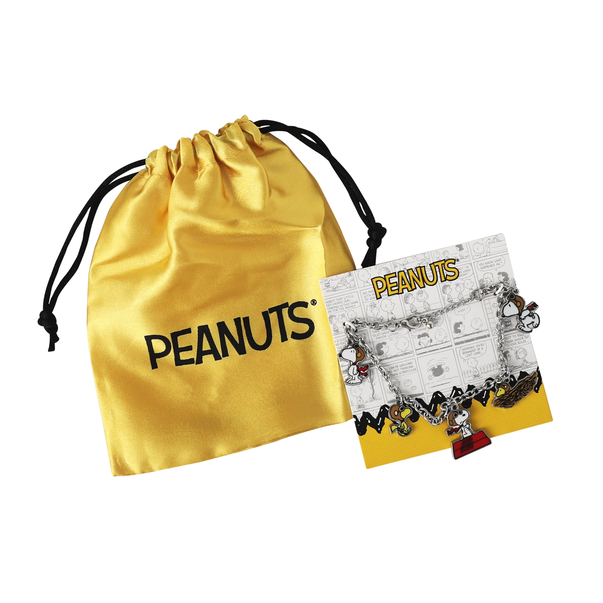 Peanuts Snoopy Charm Bracelet Official License, 7.5"+1" Fashion Bracelet with 5 Flying Ace Snoopy and Woodstock Charms