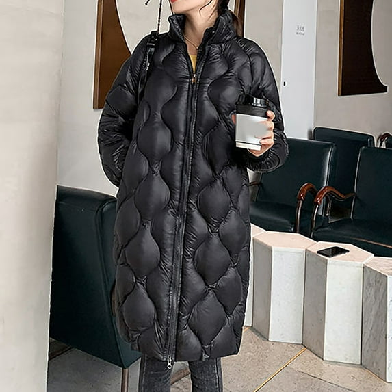 Tejiojio Clearance Winter Fashion Woman Middle Length And Thickened Medium Length Stand-Up Collar Down Cotton Jacket Coat
