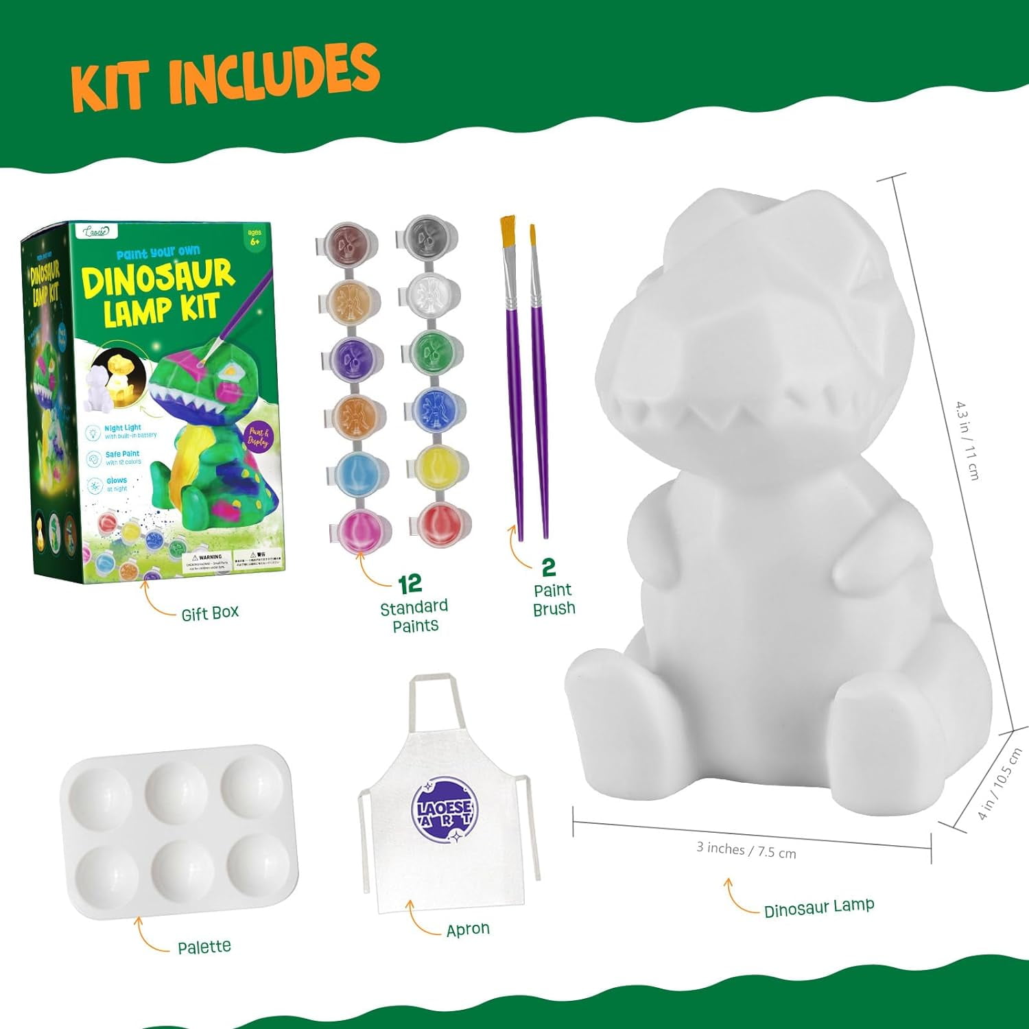 Paint Your Own Dinosaur Lamp Kit, Art Supplies Arts & Crafts Kit, Painting kit for Kids 6-12, Dinosaur Toys for Boys Girls and Kids, Girls Boy Birthday Gift Ages 6 7 8 9 10 11 12+