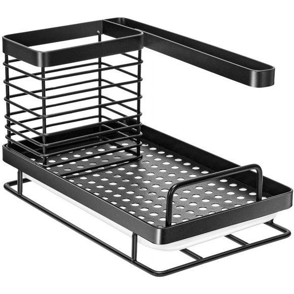 Porte-évier de Cuisine Porte-Balais Organisateur d'Éponge pour Acier Inoxydable Debout Libre Noir - 25 x 15 x 15 cm