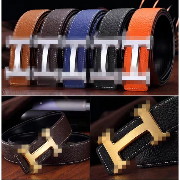 Cinturón de piel de vaca para hombre Cinturón de negocios con hebilla lisa en forma de I Cinturón de moda simple para jóvenes Opciones de longitud versátiles