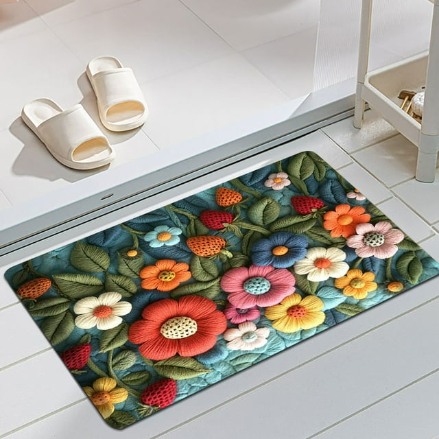 SIfdSeng Get it Fast Floral Velvet Door Mat Luxe Wool Rug for Entryway & Bathroom (Dirt & Durable)