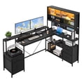 thumbnail image 6 of Sioweci 75" L Shaped Gaming Desk with Fabric Drawers & Shelves,Easy to Assemble Computer Desk with LED Lights, Power Outlet and PC Stand,Home Office Desk for Gaming Room Bedroom,Black, 6 of 11