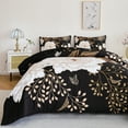 URBONUR Black Floral Comforter Set Queen, Printed White Flowers