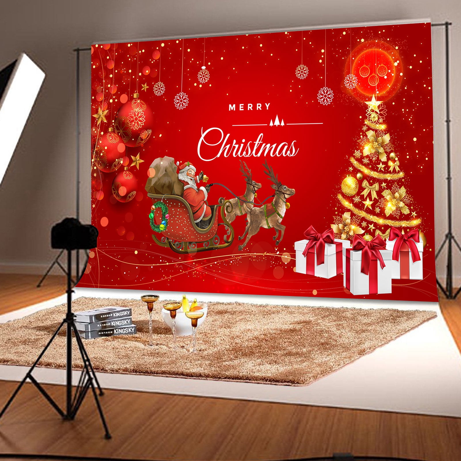 Buy Qweryboo Christmas Photography Backdrop, Fireplace Burning ...
