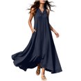 thumbnail image 2 of YuXingFu Cotton Dresses Casual Summer Maxi V-Neck Plus Size Womens Dress Sleeveless Flowy Long Casual Summer Navy XXL, 2 of 9