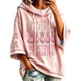 thumbnail image 3 of Arlun In October We Wear Pink Witch Hoodies Women's Cancer Awareness Month Ribbon Graphic 3/4 Sleeve Hooded Sweatshirts Casual Loose Comfort Drop Shoulder Pullovers, 3 of 6