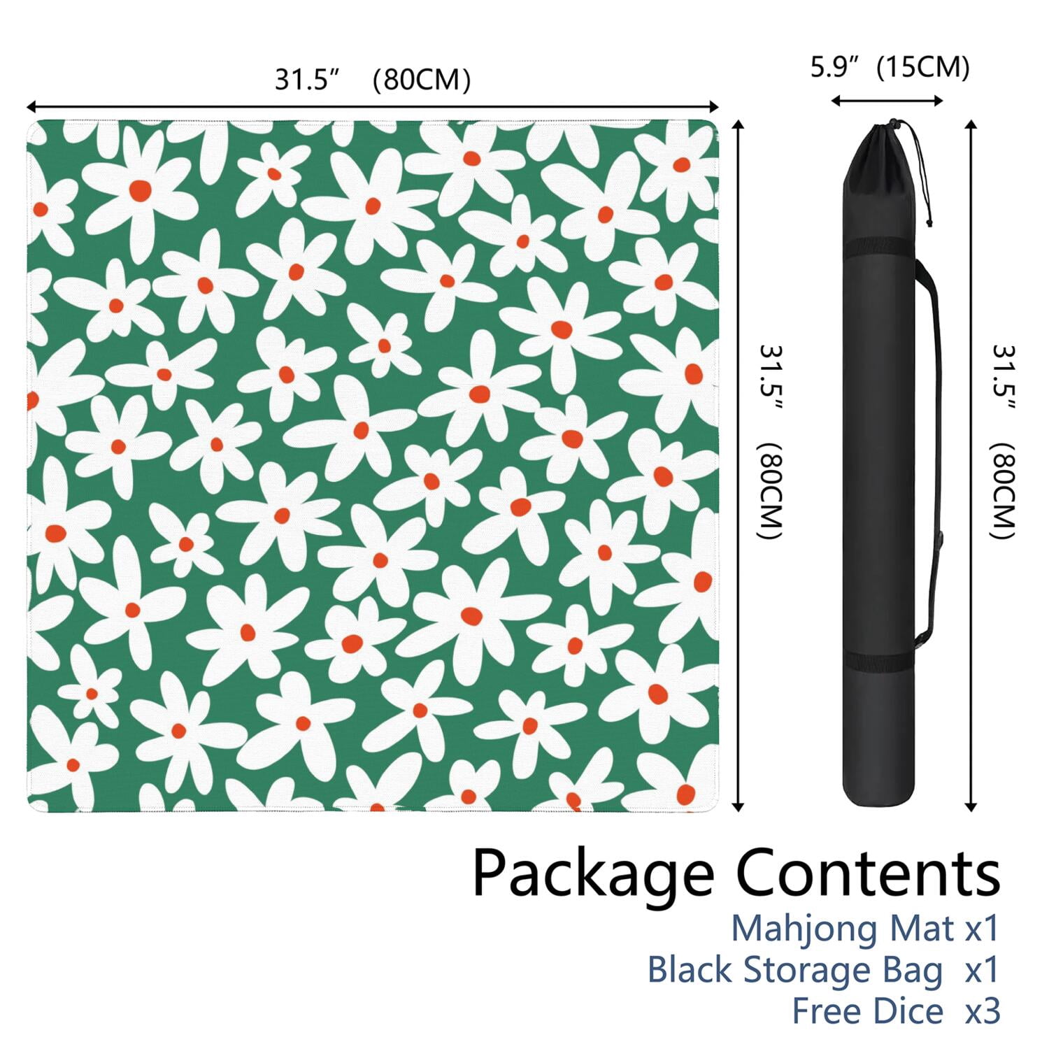 Classic Floral Style Extra Large Rubber Cover for Game Tables 31.5 Inch Square Mahjong Pad with Non-Slip Backing & Quiet Surface for Tile Play