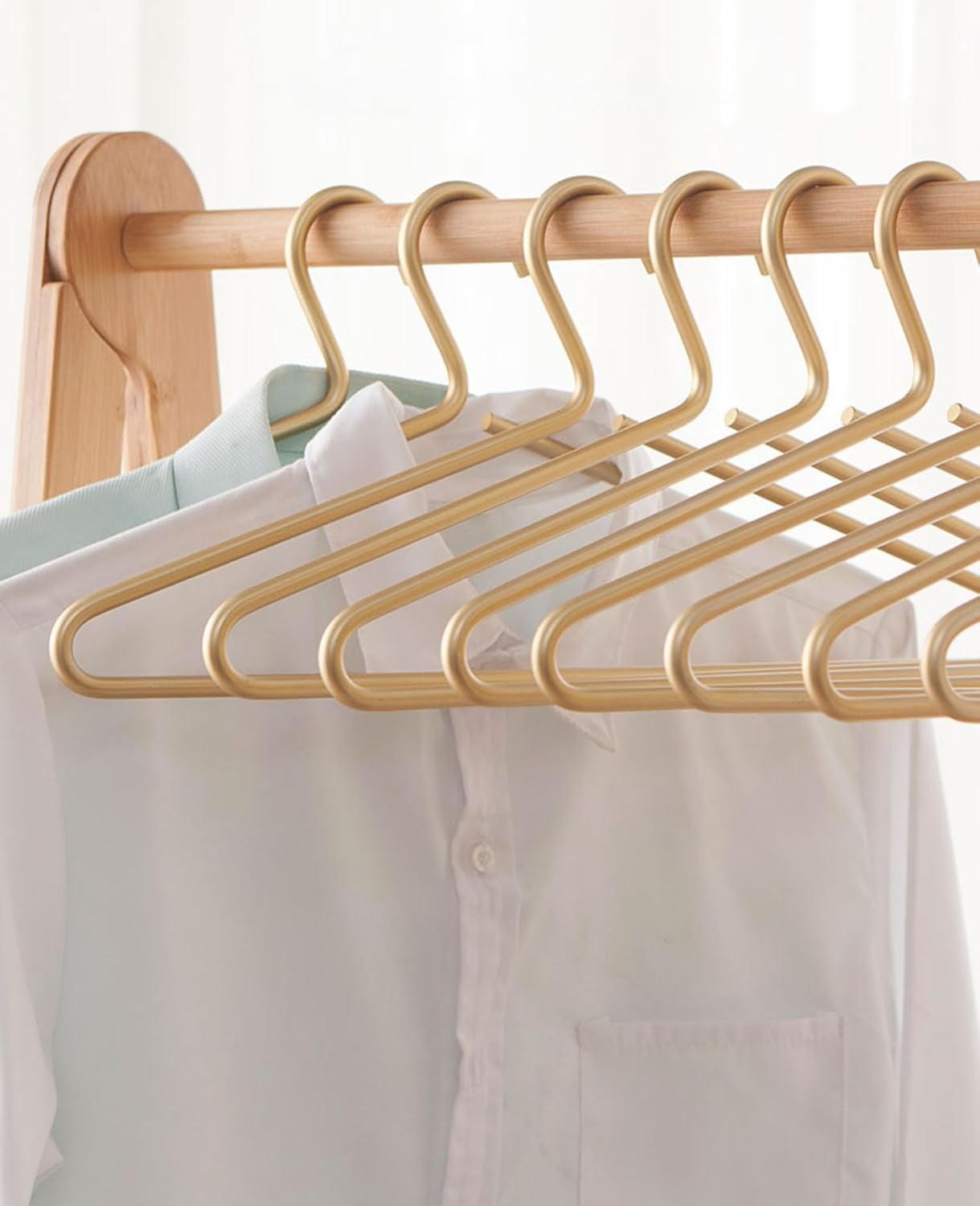 Premium Matte Gold Aluminum Coat Hanger Set of 10, 16.5 Inch Smooth Durable Metal Shirt & Dress Hangers, Clothing Support Hanger