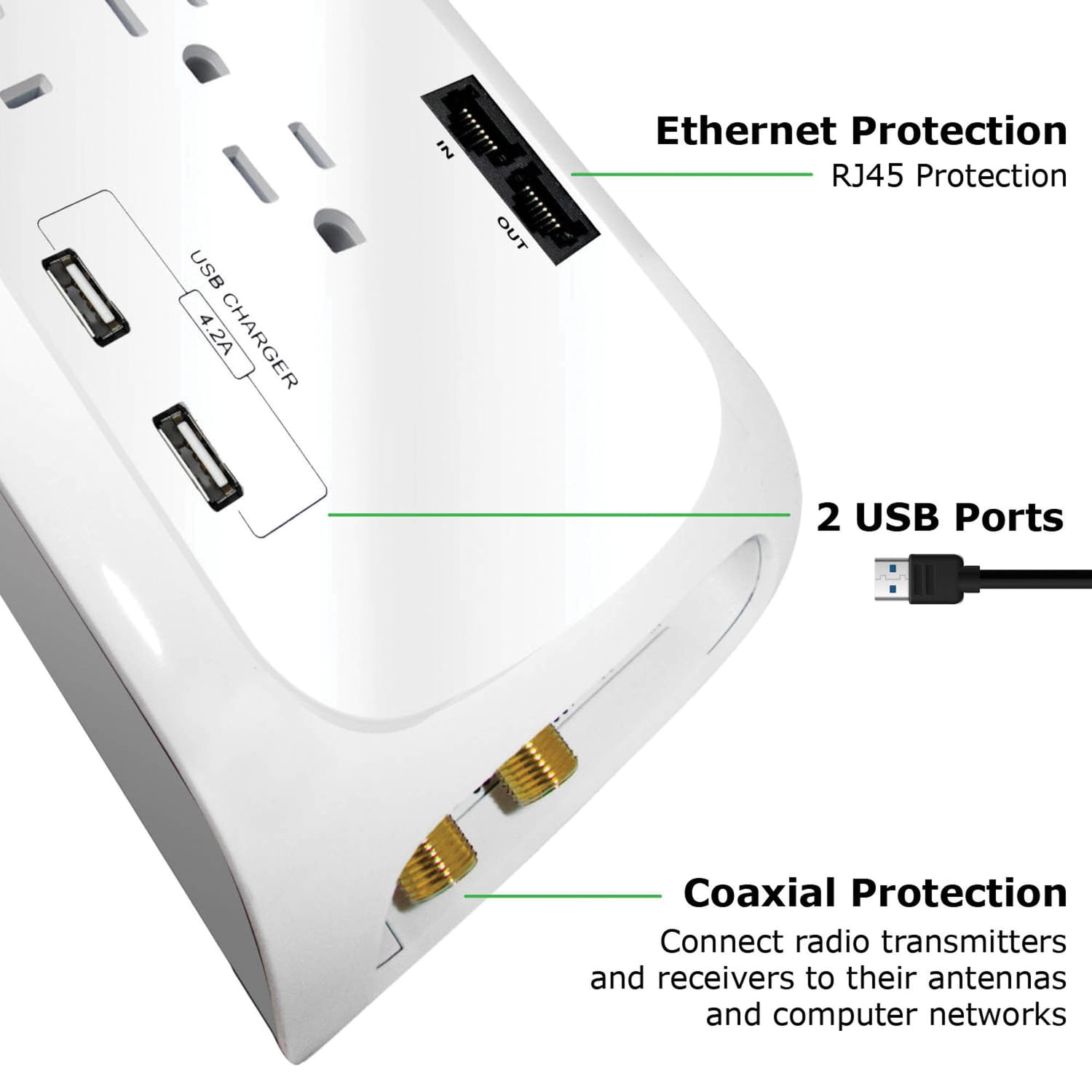 Digital Energy World 12-Outlet Surge Protector Power Strip with 2 USB Ports [White, 6-Foot Cord] (dee1-1122)