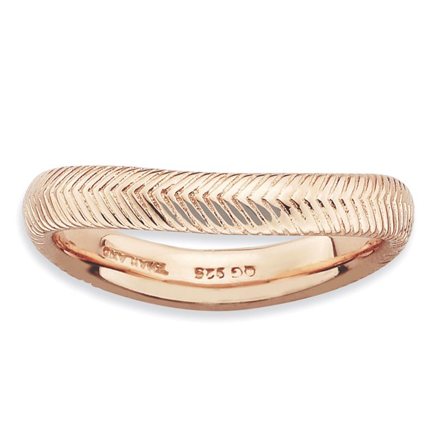925 Sterling Silver Pink Plate Wave Stackable Ring Curved