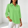 thumbnail image 6 of Polo Shirts for Women 3/4 Sleeve Dressy Casual Button Collar Work Shirts Green S, 6 of 9