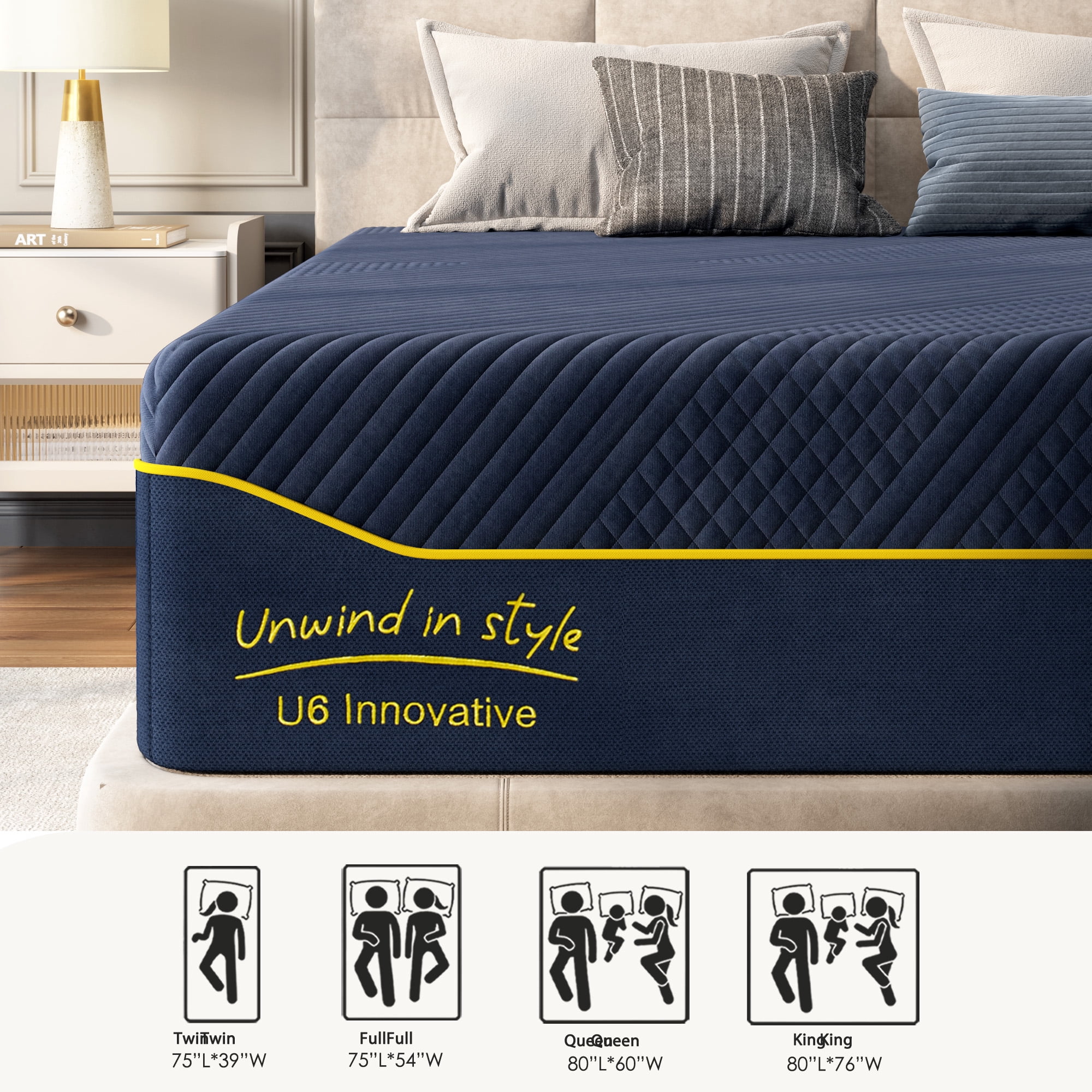 Wellynap 14" King Size with 3 Foam Layers, Gel-Infused Memory Foam Bed Mattress, Medium Firmness, Breathable and Washable, 100 Trials, Furniture Ergonomic