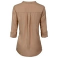 thumbnail image 4 of MixMatchy Women's Long Sleeve Solid Split Neck Tencel Button Down Shirt Blouse, 4 of 4