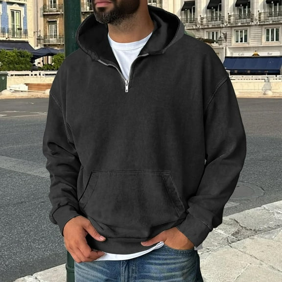 Resicozy Mens Quarter Zip Sweatshirts Vintage Casual Comfort Streetwear Sweatshirt with Pockets 2025 Black L