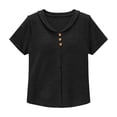 thumbnail image 5 of Siminsem V Neck Textured Button Decor Top for Women Loose Short Sleeve Casual Pullover Tunic Blouse Dressy Loose Fit Cute Casual Top for Daily Outfits, Black, XL, 5 of 5