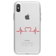 DistinctInk Clear Shockproof Hybrid Case for iPhone XS Max (6.5" Screen) - TPU Bumper Acrylic Back Tempered Glass Screen Protector - Heart Pulse EKG Red Valentine