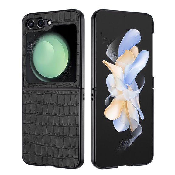 For Samsung Galaxy Z Flip 5 Ultra Slim Thin PU Vegan Leather Flip Snap On Hybrid Shockproof TPU Hard Shell Durable Cover ,Xpm Phone Case [ Black ]