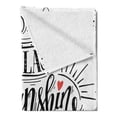 thumbnail image 2 of Saying Soft Flannel Fleece Throw Blanket, Vintage Calligraphy a Laugh is Sunshine in the House with Curlicues Leaves, Cozy Plush for Indoor and Outdoor Use, 50" x 60", Black and White, by Ambesonne, 2 of 5