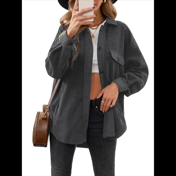 Chaqueta de Mujer de Gran Tamaño con Botones y Larga con Aberturas. Gris XL