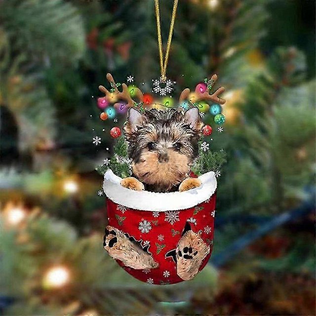 Adorno navideño de perro, letrero colgante de madera para árbol de Navidad, estatuas, decoraciones, colgante, regalo