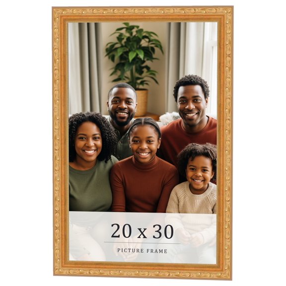 20x30 Frame Gold Solid Wood Picture Frame Width 1.125 Inches | Interior Frame Depth 0.375 Inches |